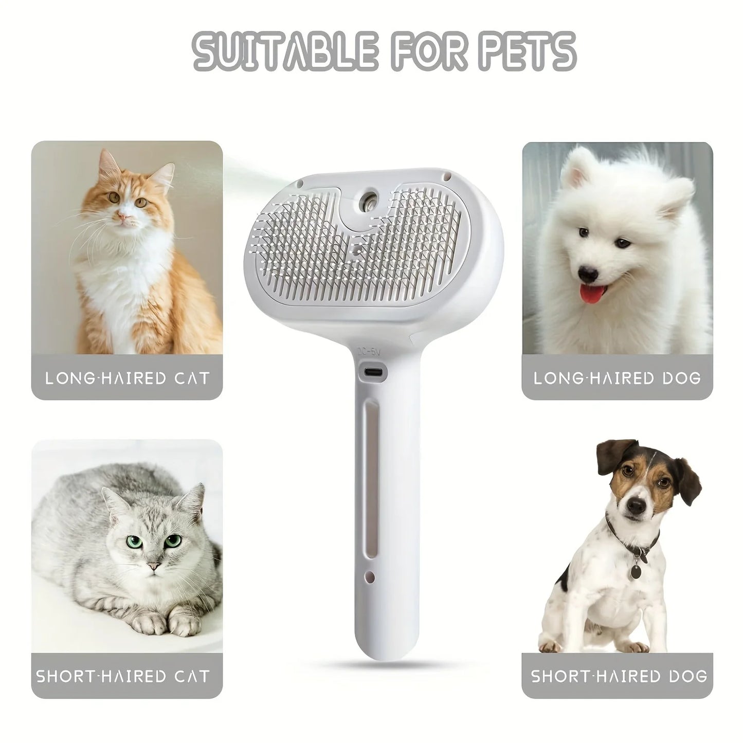 Escova Grooming com Umidificador de Névoa para Cães e Gatos