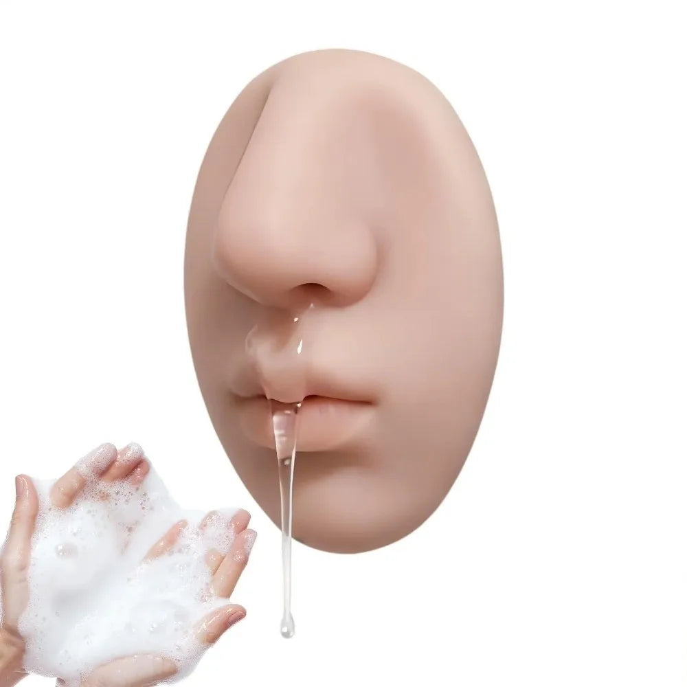 Funny nose shaped silicone liquid soap and shower gel dispenser mounted on a wall.